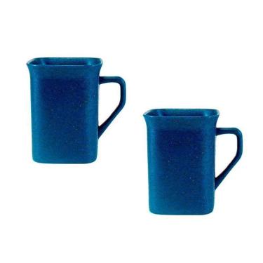Imagem de Kit 2 Canecas Quadrada Fibra Madeira Azul 250Ml