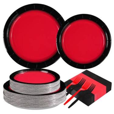 Imagem de Conjunto de talheres de festa grencian vermelho e preto, 200 unidades