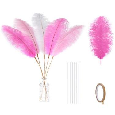 Imagem de Kit de penas de avestruz Holmgren 22" rosa branco 20 unidades