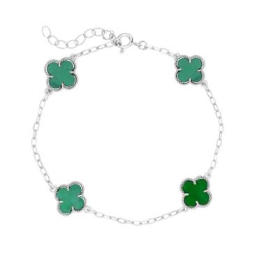 Imagem de Pulseira Trevos Verde Virginia Folheada a Prata 925 - Papillon Semi Jó