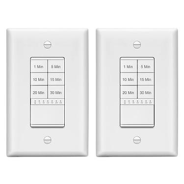 Imagem de LIDER Interruptor de temporizador de contagem regressiva de 30 minutos com placa de parede, 1-5-10-15-20-30 minutos, para iluminação ou ventiladores, indicador de LED, 1200W, fio neutro necessário