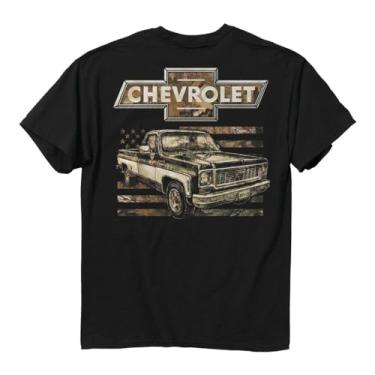 Imagem de Camiseta Buck Wear Chevy 73 com bandeira camuflada - 150 g, Preto, 2X