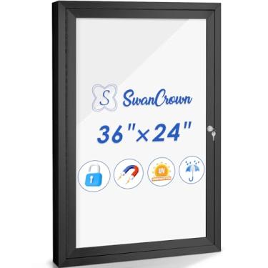 Imagem de S SWANCROWN Quadro de avisos ao ar livre à prova de intempéries 91 x 61 cm, quadro branco fechado para escritório, comércio escolar, moldura de alumínio preta