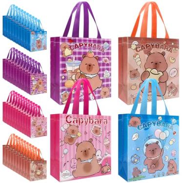 Imagem de Pinsit 40 peças de lembrancinhas de festa de capivara, sacos de presente de capivara não tecidos, lindos sacos de presente reutilizáveis com alças para meninos e meninas, artigos de festa de chá de