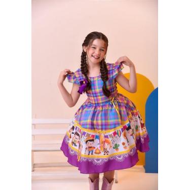 Imagem de Vestido Infantil Junino Luxo Xadrez Lilás para Festa de São João - Fab