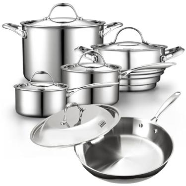 Imagem de Cooks Standard Stainless Steel Induction Cookware Sets, 10 Piece Multi-Ply Clad Pots and Pans Set with Stay-Cool Handles, Kitchen Cooking Pans, Dishwasher Safe