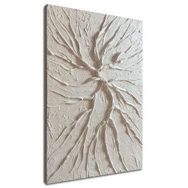 Imagem de zoinart Arte De Parede Texturizada Branca Vertical, Pintura Em Tela Moderna E Abstrata Pura, Textura Espessa, Relevo Minimalista Contemporânea 3D, 24 X 36 Pol.