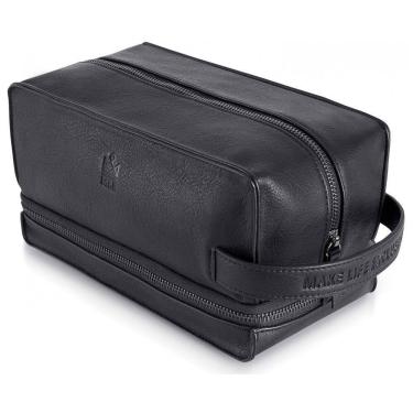 Imagem de Necessaire Masculina de Couro, MAKE LIFE EXCLUSIVE, Preto