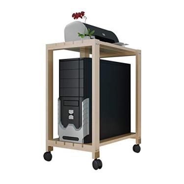 Imagem de Suporte para PC, suporte de CPU móvel, rack de armazenamento de madeira, suporte para CPU de 2 camadas, suporte para torre de mesa, carrinho com rodas de bloqueio para suporte de escritório e casa