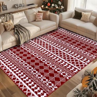 Imagem de WETRBWEH Tapete vermelho de Natal 12 x 18 cm, tapete de Natal tipo caxemira, antiderrapante, lavável, tapete de Natal de camada baixa, para sala de estar, quarto, sala de jantar, escritório