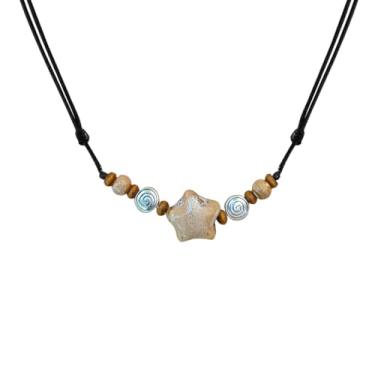 Imagem de DLYFNVEV Colar de contas de couro preto ajustável estrela colorida de cerâmica hippie espiral/joia boêmia espiral para mulheres, Cerâmica, Sem Pedra Preciosa