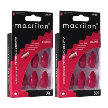 Imagem de Kit 2 Unhas Postiças Stiletto Vermelho Escuro UP501 - Macrilan