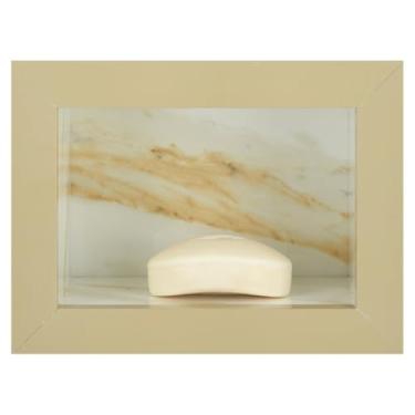 Imagem de Saboneteira de Porcelanato Elegante - (Calacata C/Bordas Bréccia) 17x12x11 cm, com Borda de Alumínio, Design Clean para Banheiro e Lavabo