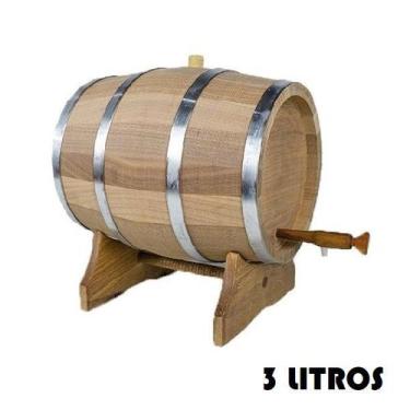 Imagem de Barril de Madeira Jequitibá Natural com Aro Inox - 3 Litros