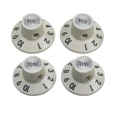 Imagem de KAISH Conjunto de 4 maçanetas de chapéu de bruxa com parafuso de fixação de 1/10.2 cm botões de guitarra baixo 2 volumes para 72 amplificadores Telecaster personalizados/Jazzmaster/guitarra branco