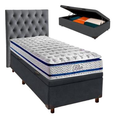 Imagem de Kit Cama Box Bau + Cabeceira + Colchão Solteiro Molas Ensacadas - Blue - Paropas