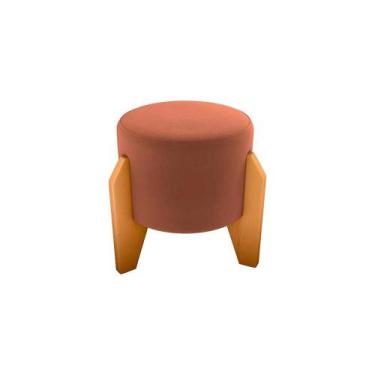 Imagem de Puff Banqueta Redondo Pés Madeira Luxo Matrix, VELUDO FERRUGEM