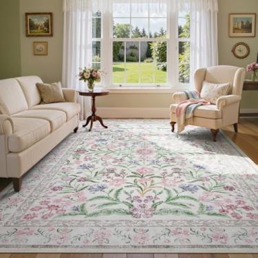 Imagem de Lahome Tapete floral roxo, 22 x 30 cm, lavável na máquina, tapete infantil de pelo baixo, antiderrapante para sala de jogos, tapete boho macio para decoração de quarto de mulheres e meninas