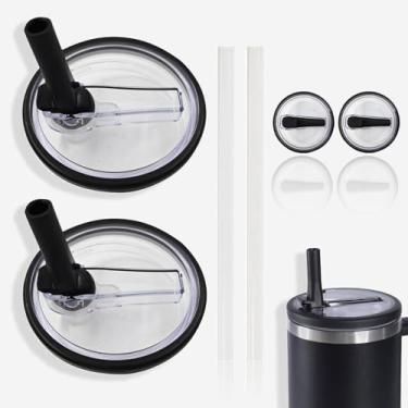 Imagem de Pacote com 2 tampas de 1,134 g para copo Stanley Quencher, tampa de copo reutilizável, 2 peças de acessórios à prova de derramamento e resistentes a vazamentos (preto)