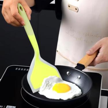Imagem de Espátula de silicone com superfície ampla, ferramenta de cozinha durável resistente ao calor para fritar, grelhar e cozinhar ovos, panquecas, pizza (verde)