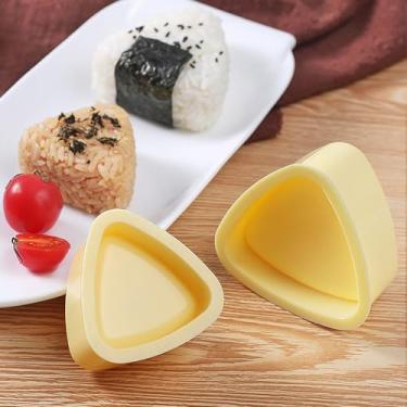 Imagem de Conjunto de moldes de bola de arroz triangular de 2 peças – Kit de fazer sushi amarelo com remo, molde de arroz antiaderente para DIY Musubi Bento