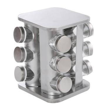 Imagem de Porta Temperos e Condimentos Giratório de Inox com 12 Potes(Prateado Quadrado)
