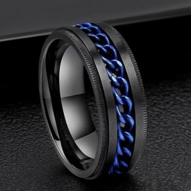 Imagem de Anel masculino de aço inoxidável - Anel embutido de corrente elegante, anel de ansiedade de aço inoxidável 316L para homens sem estresse, ajuste confortável tamanho 7-12, 9, Aço inoxidável, Sem pedra