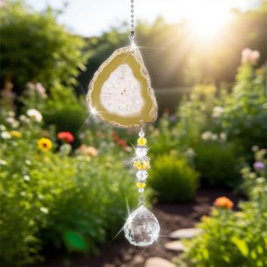 Imagem de 1 peça de prismas de cristais para janela suncatchers, peças de lustre, pingentes de arco-íris, pingente de apanhador de sol com fatia de ágata marrom