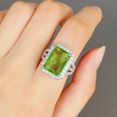 Imagem de Aliança de noivado de zircônia cúbica quadrada verde banhada a ouro branco, alianças de compromisso, festas noturnas, presentes de dia dos namorados, alianças de eternidade para mulheres, 7, Cobre