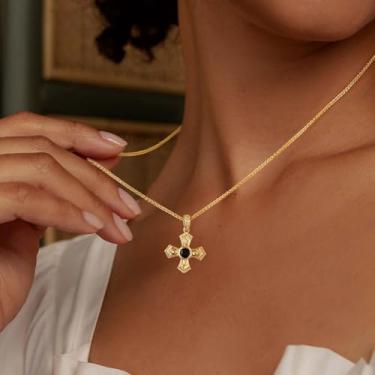Imagem de Colar feminino banhado a ouro 14 K, pingente de cruz de zircão cúbico delicado feito à mão, presentes, Medium, Latão, Sem Pedra Preciosa
