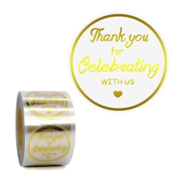 Imagem de 500 peças de adesivos de agradecimento de folha dourada, autoadesivos para lembrancinhas de casamento, envelopes, cartões