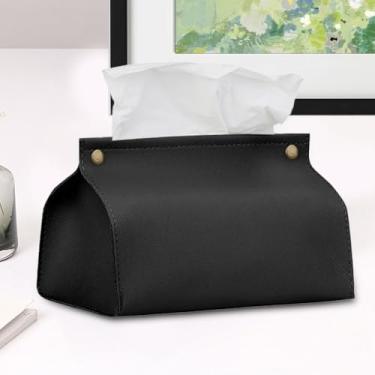 Imagem de Caixa de papel toalha grande armazenamento criativo com botões caixa de lenços de carro suporte de guardanapo de couro PU suporte de lenços escritório (preto)