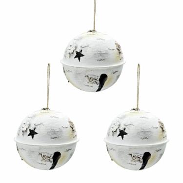 Imagem de Nature Vibe Conjunto de 3 sinos de Natal com acabamento de bétula pintado à mão como decoração de casa rústica