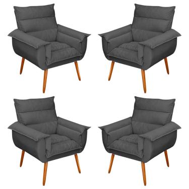Imagem de Kit 04 Poltronas Decorativas Modernas Sala e Recepção Monza Pés Palito Suede Cinza - Desk Design