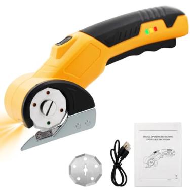 Imagem de Tesoura elétrica sem fio, tesoura de tecido recarregável para cortador de papelão, trava de segurança e luz LED, ferramenta de corte recarregável por USB para caixa de papelão, plástico, pano, couro