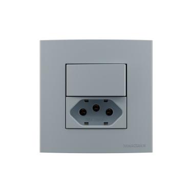 Imagem de Placa Para Móveis 80x80 Com Interruptor Simples 10a E Tomada 2p+t 20a Margirius Sleek Colors Cinza Cinza