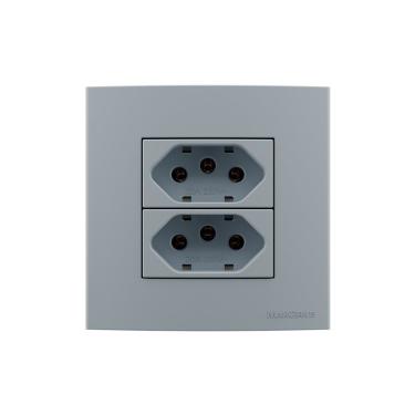 Imagem de Placa Para Móveis 80x80 Com Tomada Dupla Margirius Sleek Colors 2p+t 20a Cinza Cinza