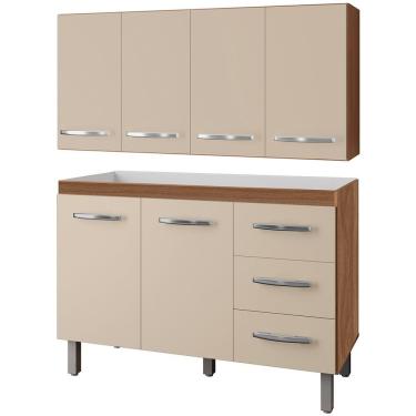 Imagem de Balcão Para Pia 2 Portas E Armário Aéreo 4 Portas Porto Off White/savana