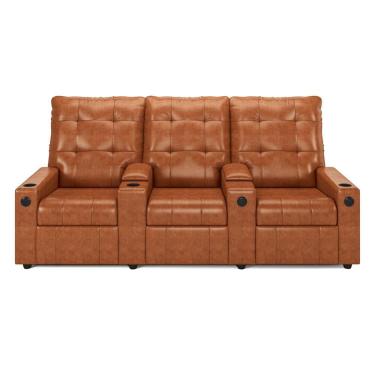 Imagem de Poltrona Reclinável Para Cinema Parma 3 Lugares Baú Usb Pu Brilho Fh1 - D'rossi Cor Caramelo