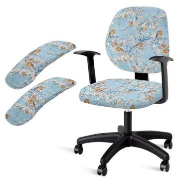 Imagem de Baxinh Sparrow Conjunto de capas de cadeira de escritório com estampa floral respirável com capas de apoio de braço, conjunto de 4, capas de descanso de braço à prova de poeira para cadeira de