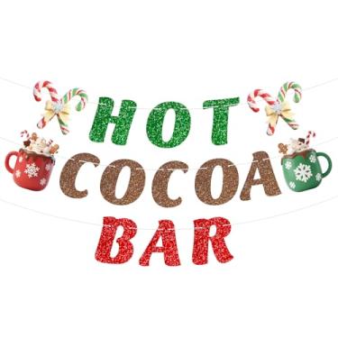 Imagem de Barra de chocolate quente Banner de Natal Glittery Xmas Cups Design com Marshmallows Decoração de festa de inverno Guirlanda de Bunting 3 peças