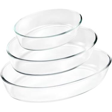 Imagem de Jogo de Travessas Ovais em Vidro Temperado 3 Peças 1,5L 2L e 3L Ideal para Forno e Micro-ondas