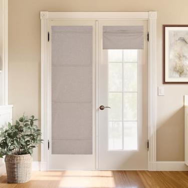 Imagem de StangH Persianas romanas de linho falso para janelas, persiana de porta fácil de levantar sem fio com ímãs, escurecimento total da sala, cobertura de porta francesa térmica para escritório em casa