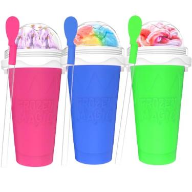 Imagem de 3 peças de copo para fazer slushie, copos mágicos de smoothies congelados rápidos DIY para máquina de sorvete de batido de leite caseiro, copos refrescantes, copo de camada dupla, presentes engraçados