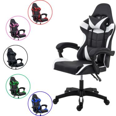 Imagem de Cadeira Gamer Ergonômica Reclinável com Apoio para Pés e Almofadas Lombar Couro Sintético 135kg