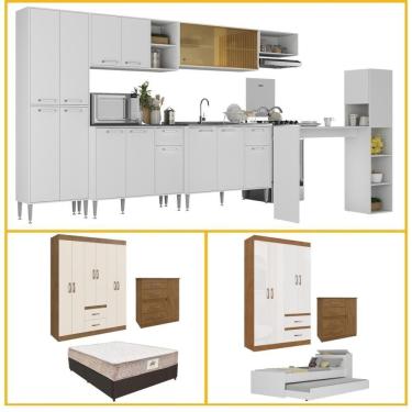 Imagem de Casa Completa Armário Cozinha quarto Solteiro E Casal Multimóveis Branco nogueira Off White