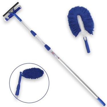 Imagem de Kit Rodo Limpa Vidros Com Cabo Extensor Telescópico 3 Mts + Espanador 