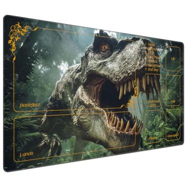 Imagem de MTG Playmat with Zones 27.5" x 15.74" for TCG MTG Play Mat Non-Slip Rubber Base Commander Playmats for Magic Playmat Iorcana Trading Card Game, Fierce Dinosaurs in The Forest