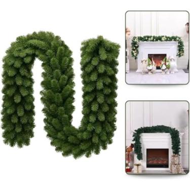 Imagem de Festão Aramado Natal Grosso 2,70 Metros Com 300 Galhos Cheios Flexível Decoração Natalina Escadas Lareiras Portas Guirlanda Premium