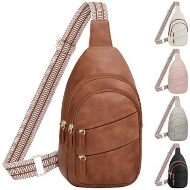 Imagem de Tenot Bolsas transversais para mulheres, bolsa tiracolo pequena, impermeável, bolsa transversal no peito, pochete para acampamento, trilhas, viagens, Marrom